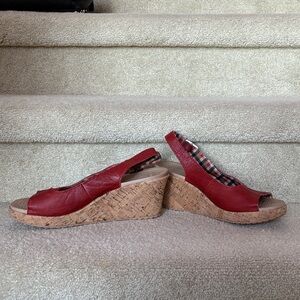 CROCS Red Slingback Wedges with Cork Sole
